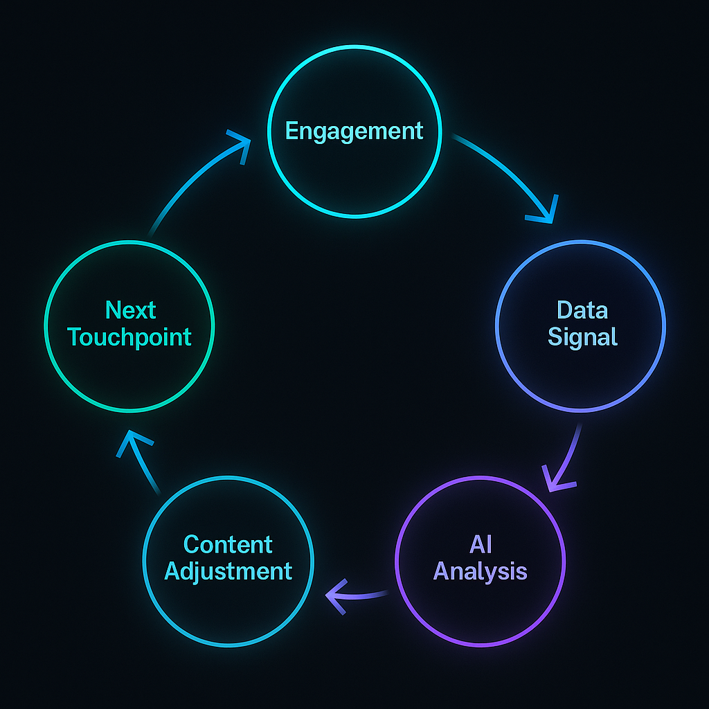 engagement > data signal > ai analysis > content adjustment > next touchpoint > engagement